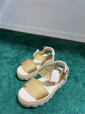 Melissa nude and gold Glitter Platform Sandals Y2K Coquette Party Shoes US 7